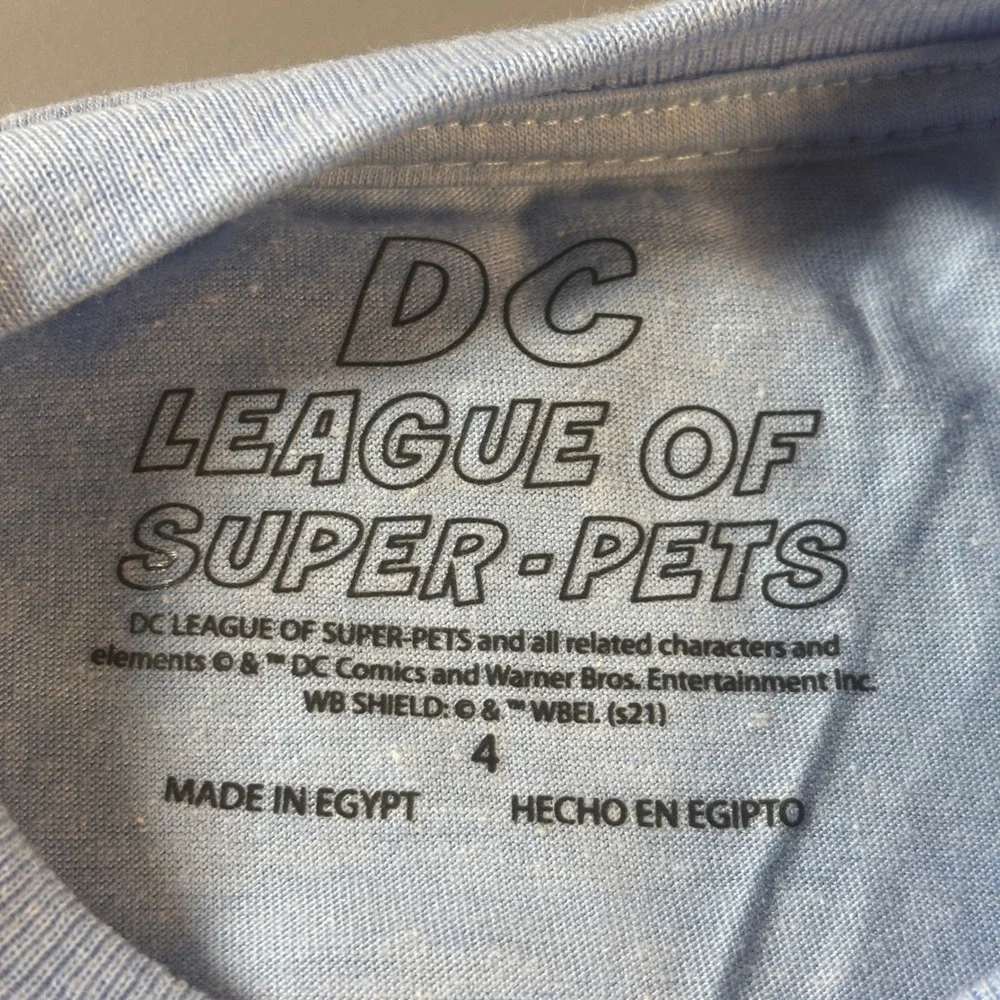 DC League of Super Pets T Shirt Kids Size 4 Light Blue Superman Dog Graphic‎ Tee